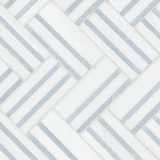 12x12 Azula Herringbone Mosaic Natural-Look Polished Smooth Marble Tile