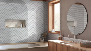 White Blue - 1x1 Azula Hexagon Wavy Mosaic Mixed-Color Polished Smooth Marble Tile