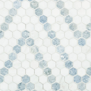 1x1 Azula Hexagon Wavy Mosaic Mixed-Color Polished Smooth Marble Tile