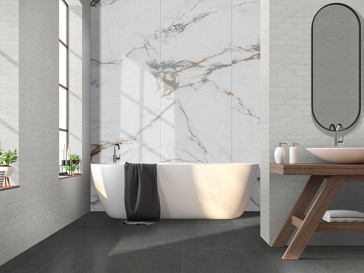 32x96 Azure Marble-Look Polished Smooth Porcelain Tile Slab