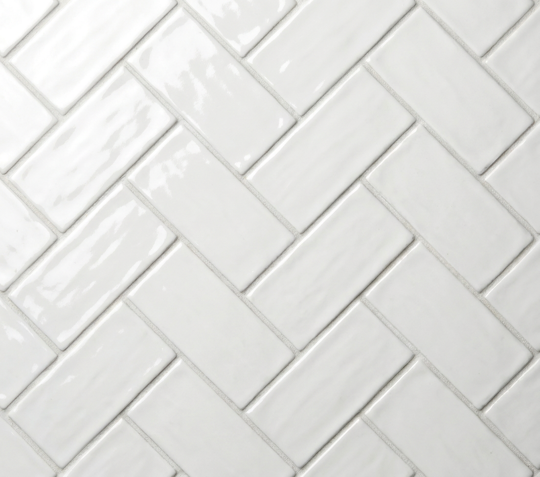 12x14 Artezen Herringbone Mosaic Solid-Color Glossy Undulated Ceramic Tile