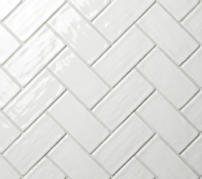12x14 Artezen Herringbone Mosaic Solid-Color Glossy Undulated Ceramic Tile