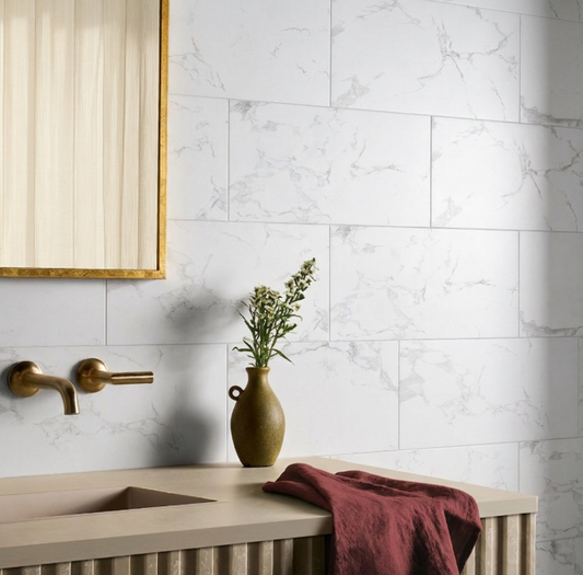White - 12x24 Praia Marble-Look Matte Smooth Porcelain Tile