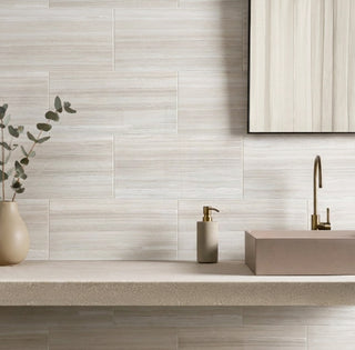 Soft Beige - 12x24 White Oak Patterned Stone-Look Honed Smooth Marble Tile