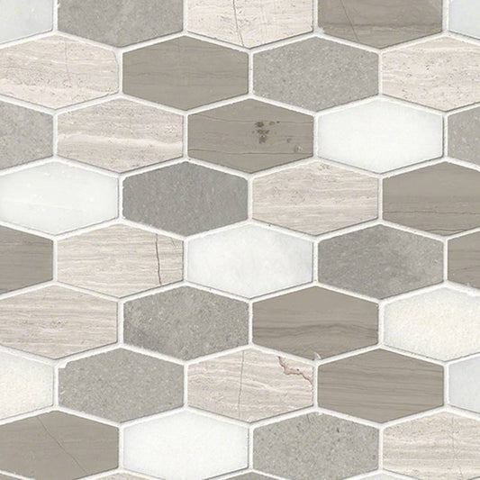 12x12 Bellagio Hexagon Mosaic Natural-Look Honed Smooth Marble Tile