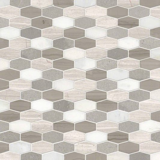 12x12 Bellagio Hexagon Mosaic Natural-Look Honed Smooth Marble Tile