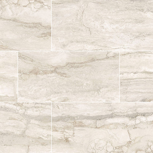 12x24 Bernini Bianco Travertine-Look Polished Smooth Porcelain Tile