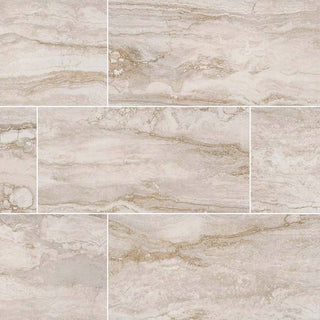 Beige Brown - 12x24 Bernini Bianco Travertine-Look Matte Smooth Porcelain Tile