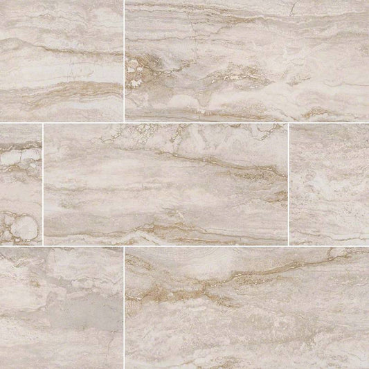 12x24 Bernini Bianco Travertine-Look Matte Smooth Porcelain Tile