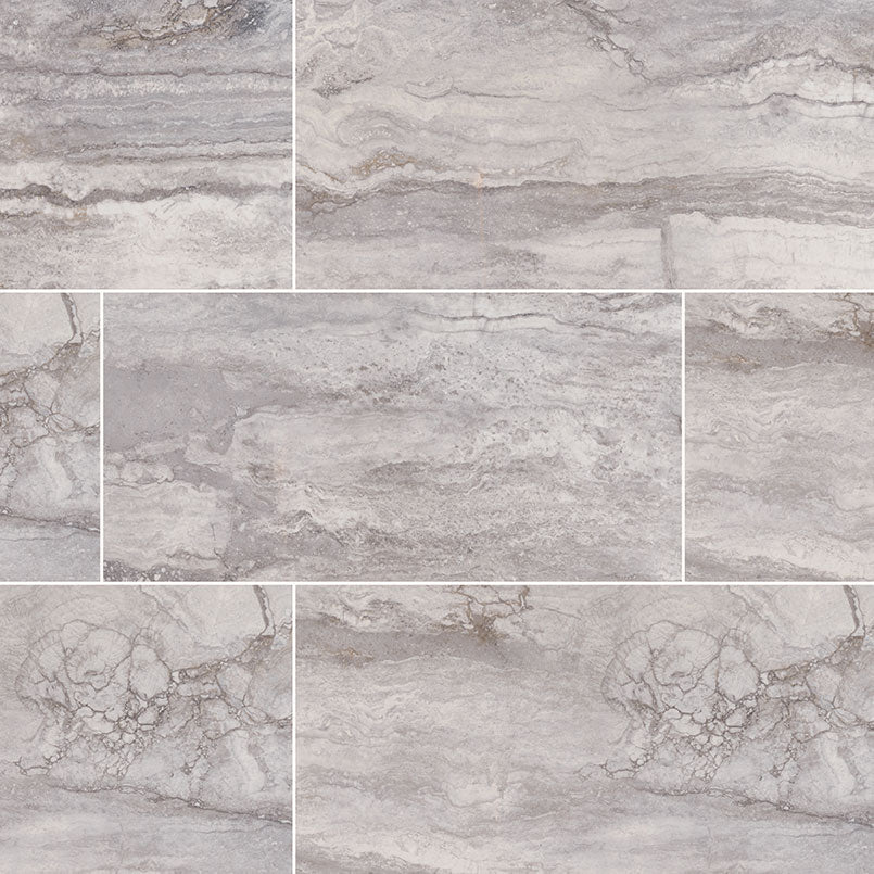 12x24 Bernini Carbone Travertine-Look Polished Smooth Porcelain Tile