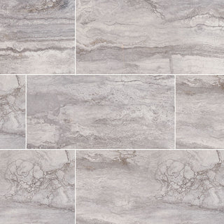 Carbon Gray - 12x24 Bernini Carbone Travertine-Look Polished Smooth Porcelain Tile