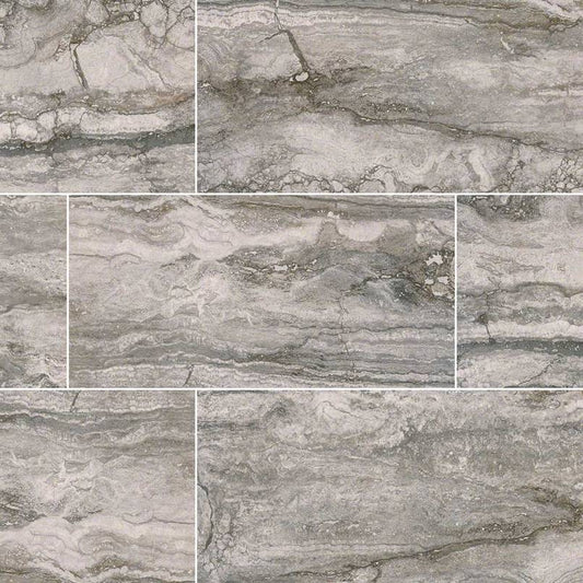 12x24 Bernini Carbone Travertine-Look Matte Smooth Porcelain Tile