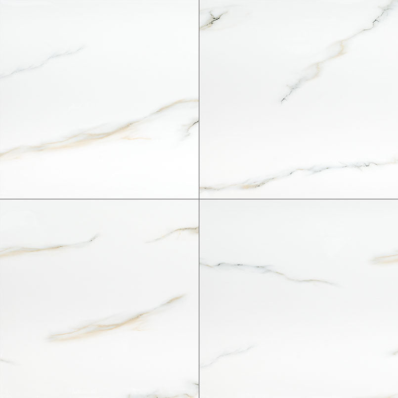 24x24 Aria Bianco Marble-Look Polished Smooth Porcelain Tile