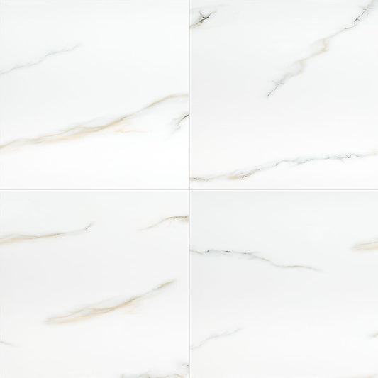 24x24 Aria Bianco Marble-Look Polished Smooth Porcelain Tile