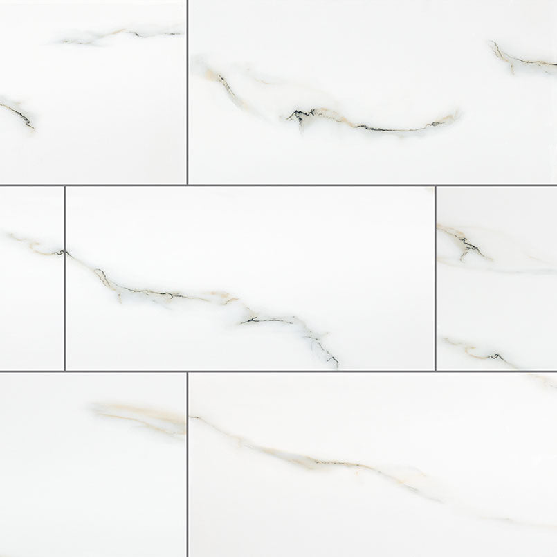 24x48 Aria Bianco Marble-Look Polished Smooth Porcelain Tile