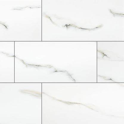 24x48 Aria Bianco Marble-Look Polished Smooth Porcelain Tile