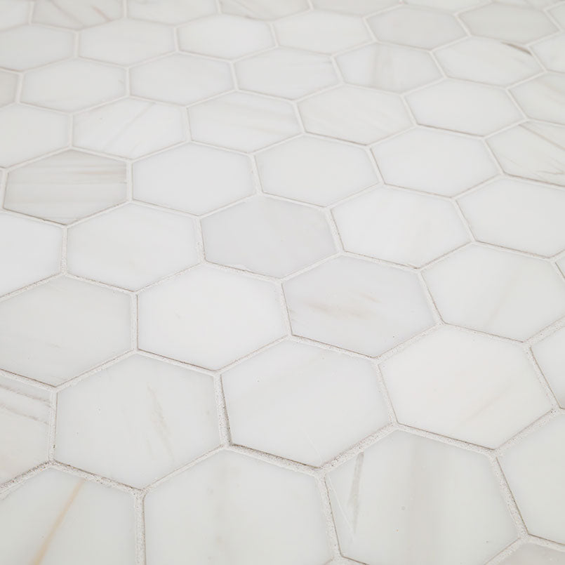 12x12 Bianco Hexagon Mosaic Natural-Look Polished Smooth Marble Tile