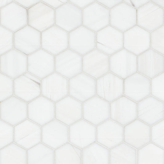 12x12 Bianco Hexagon Mosaic Natural-Look Polished Smooth Marble Tile
