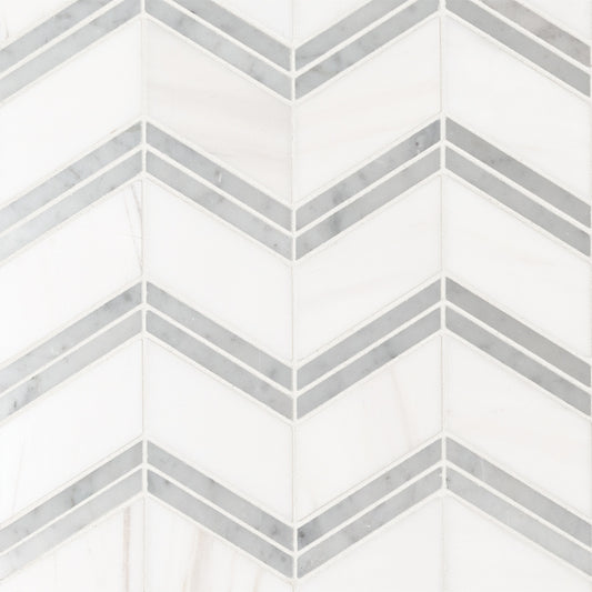 12x12 Bianco Chevron Mosaic Natural-Look Polished Smooth Marble Tile