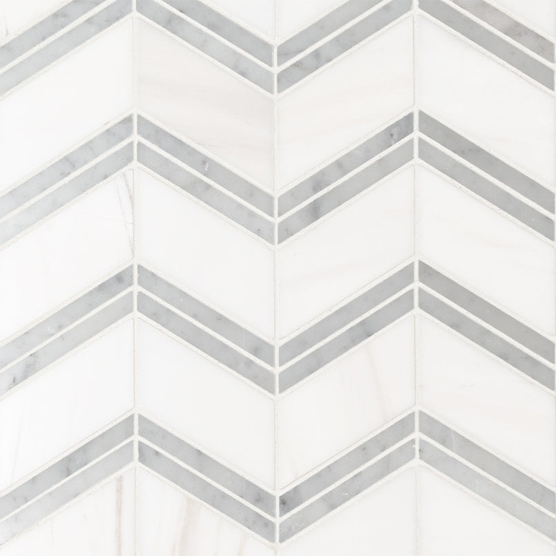 12x12 Bianco Chevron Mosaic Natural-Look Polished Smooth Marble Tile