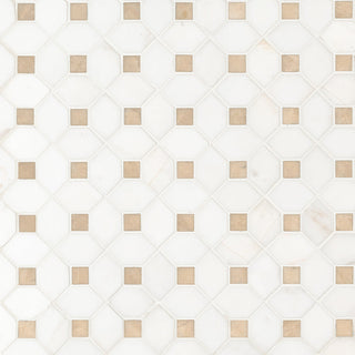12x12 Bianco Octagon Square Mosaic Natural-Look Polished Smooth Marble Tile