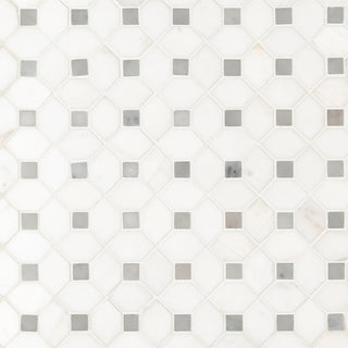 12x12 Bianco Octagon Square Mosaic Natural-Look Polished Smooth Marble Tile