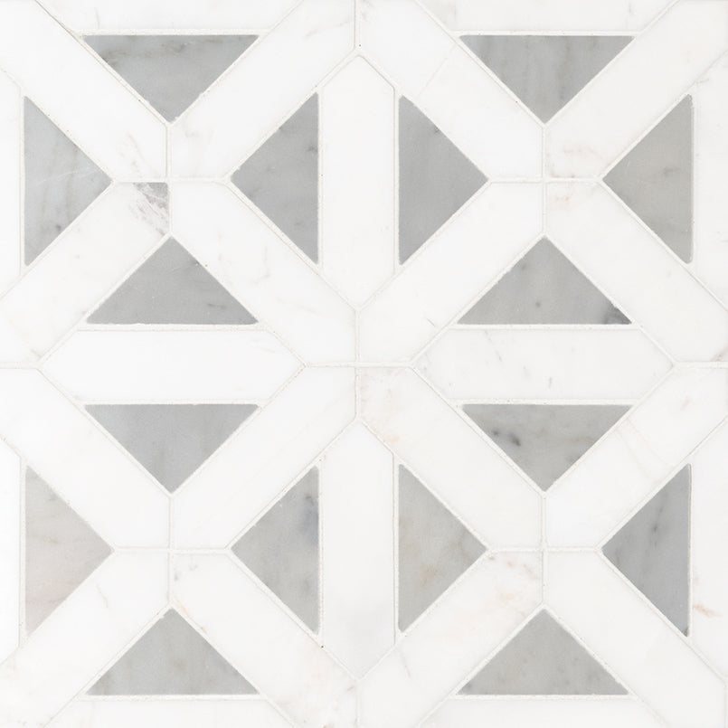 12x12 Bianco Triangle Lattice Framed Mosaic Natural-Look Polished Smooth Marble Tile