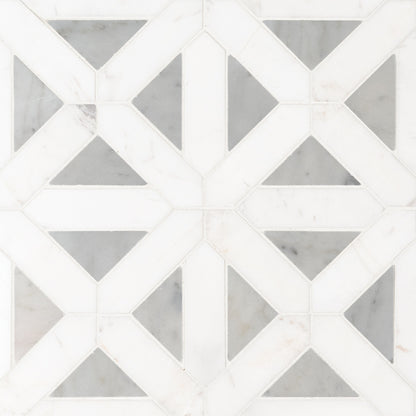 12x12 Bianco Triangle Lattice Framed Mosaic Natural-Look Polished Smooth Marble Tile