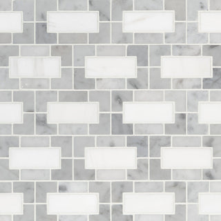 Soft Gray - 12x24 Bianco Grid Framed Mosaic Natural-Look Polished Smooth Marble Tile