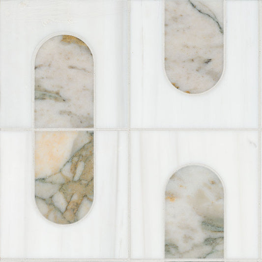 12x12 Bianco Oval Mosaic Natural-Look Polished Smooth Marble Tile