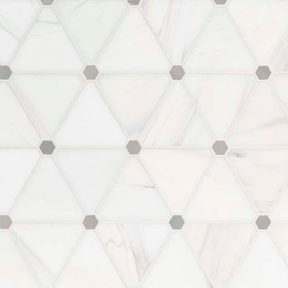 12x12 Bianco Triangle Octagon Mosaic Natural-Look Polished Smooth Marble Tile