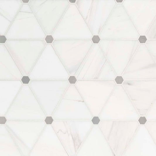 12x12 Bianco Triangle Octagon Mosaic Natural-Look Polished Smooth Marble Tile