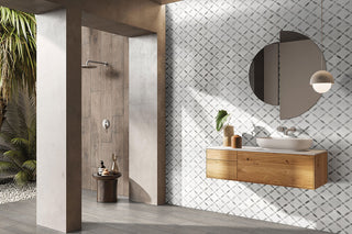 White Gray - 12x12 Bianco Circle Lattice Mosaic Natural-Look Polished Smooth Marble Tile