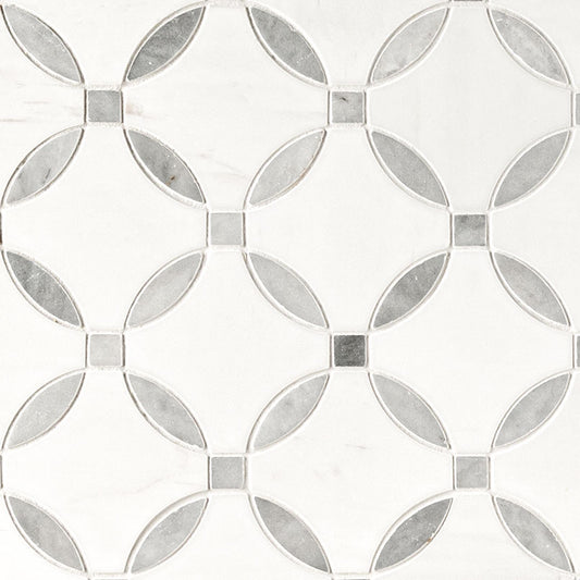 12x12 Bianco Circle Lattice Mosaic Natural-Look Polished Smooth Marble Tile