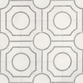 12x12 Bianco Octagon Mosaic Natural-Look Polished Smooth Marble Tile