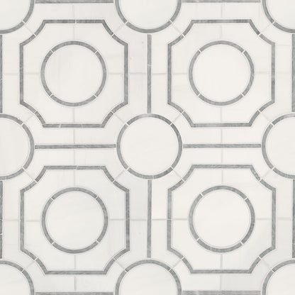 12x12 Bianco Octagon Mosaic Natural-Look Polished Smooth Marble Tile