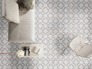 Dark Brown - 12x12 Bianco Interlocking Quatrefoil Pattern Mosaic Polished Marble Tile