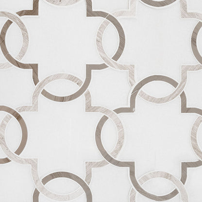 12x12 Bianco Interlocking Quatrefoil Pattern Mosaic Polished Marble Tile