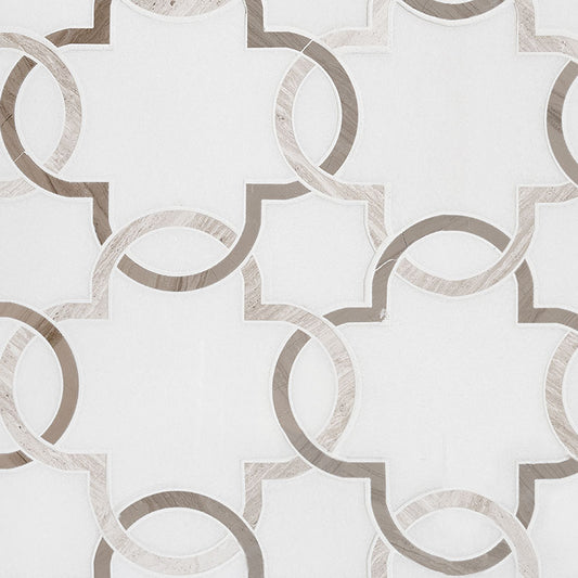 12x12 Bianco Interlocking Quatrefoil Pattern Mosaic Polished Marble Tile