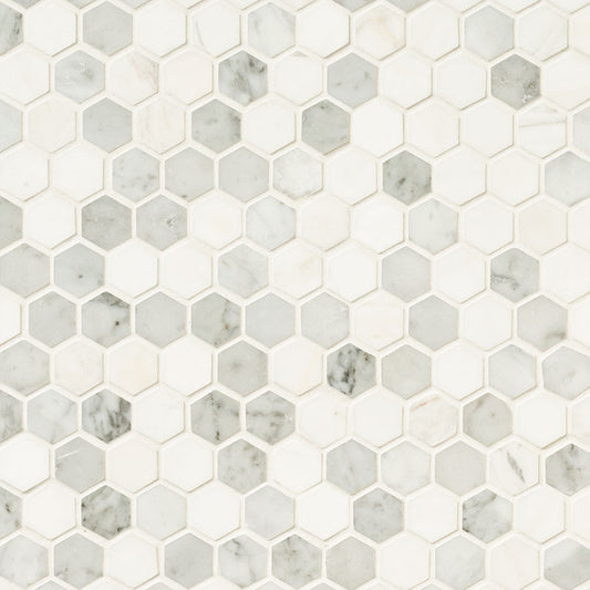 1" Binaco Hexagon Mosaic Natural-Look Polished Smooth Marble Tile