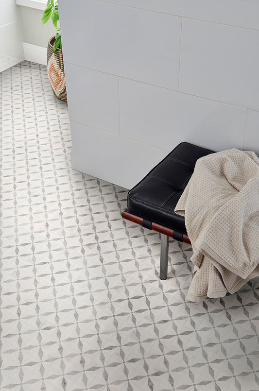 12x12 Bianco Star Diamond Mosaic Polished Marble Tile