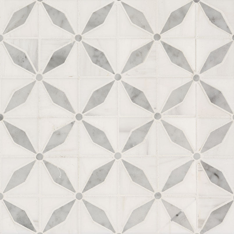 12x12 Bianco Star Diamond Mosaic Polished Marble Tile