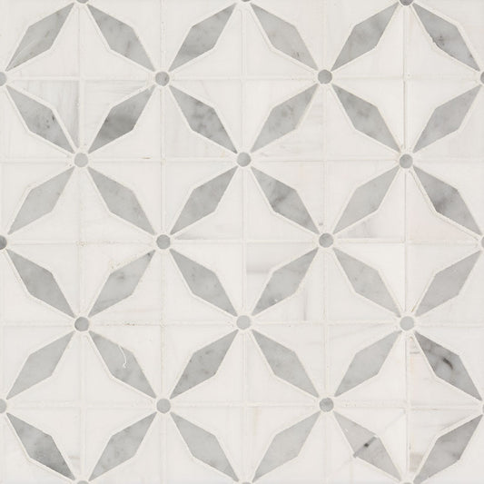12x12 Bianco Star Diamond Mosaic Polished Marble Tile