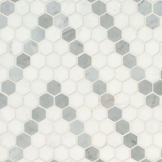1" Bianco Hexagon Mosaic Wave Pattern Polished Smooth Marble Tile