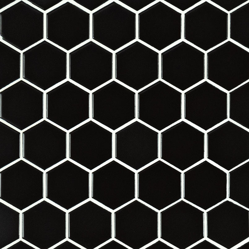 2x2 Black Hexagon Mosaic Solid-Color Matte Smooth Porcelain Tile