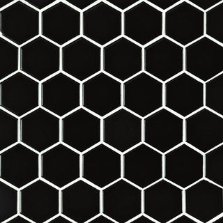 2" Black Hexagon Mosaic Solid-Color Matte Smooth Porcelain Tile