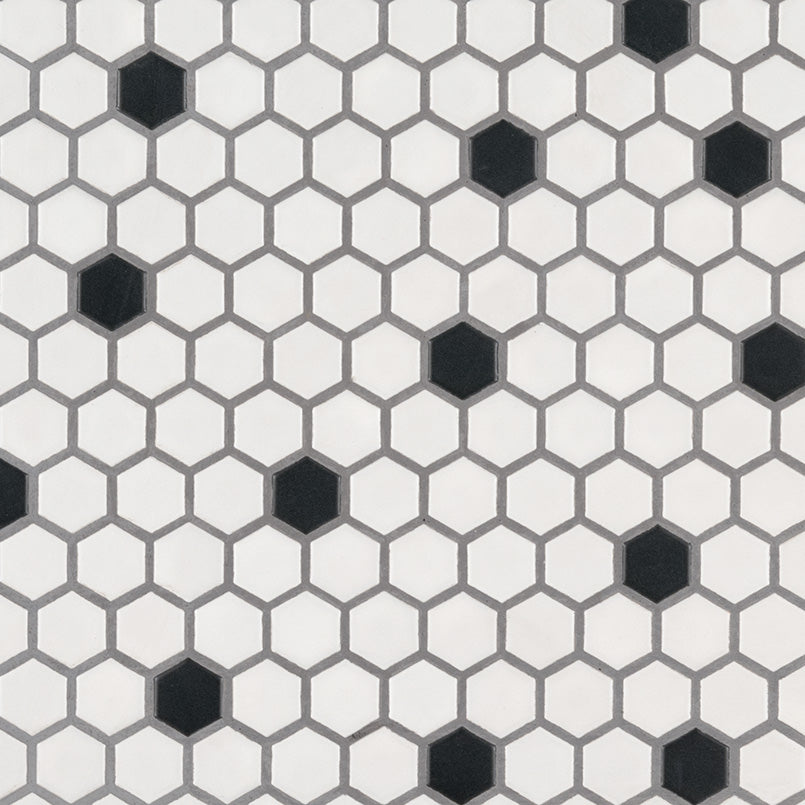 1" Black Hexagon Mosaic Solid-Color Matte Smooth Porcelain Tile