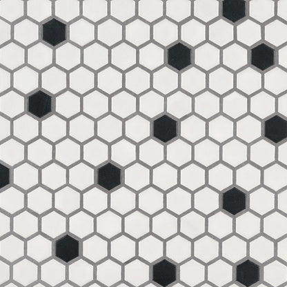 1" Black Hexagon Mosaic Solid-Color Matte Smooth Porcelain Tile