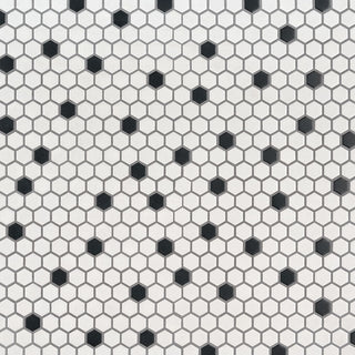 Black White - 1" Black Hexagon Mosaic Solid-Color Matte Smooth Porcelain Tile