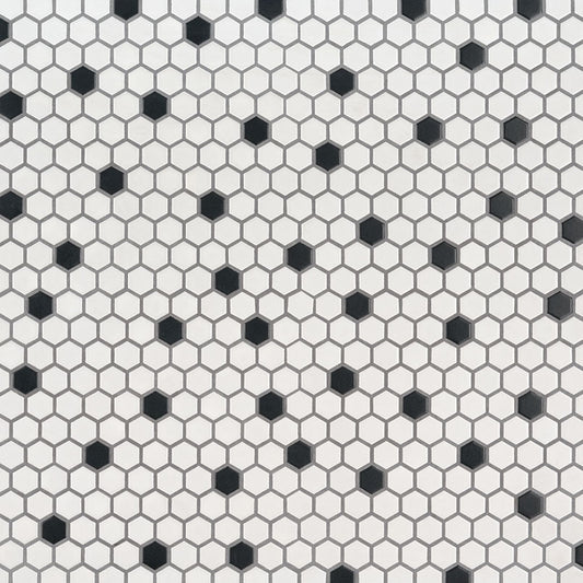 1" Black Hexagon Mosaic Solid-Color Matte Smooth Porcelain Tile